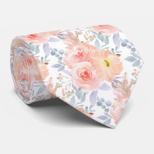 Cravate Aquarelle Blush Rose Peonies Eucalyptus