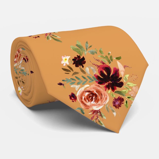 Cravate Aquarelle Boho Burgundy (Roulé)