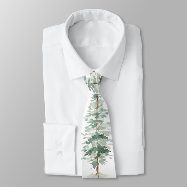 Cravate Aquarelle Bois Épinette Arbre (Attaché)