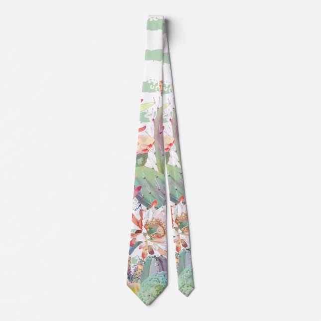 Cravate Aquarelle Cactus Floral Stripes Design (Devant)