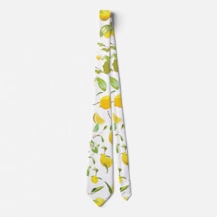 Cravate Aquarelle Citron et Feuilles 2