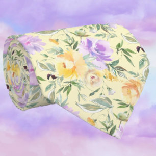 Cravate Aquarelle de lavande jaune et violet Roses Floral