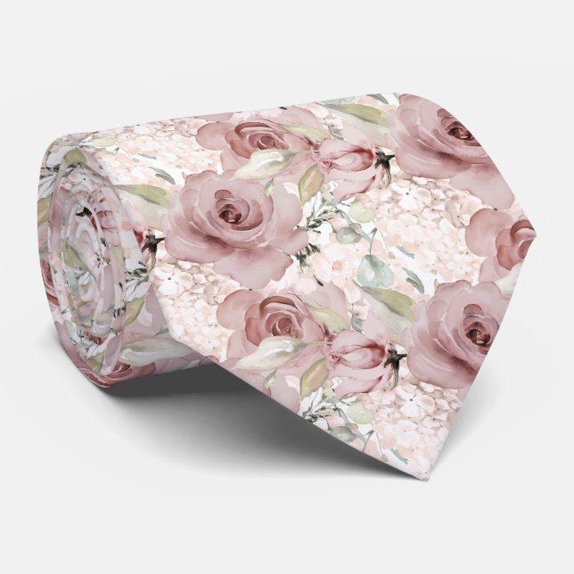 Cravate Aquarelle Dusty Roses Hydrangeas DO-IT-YOURSELF ar (Roulé)