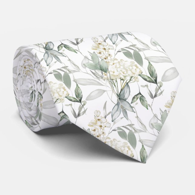 Cravate Aquarelle Florale Fleurs de crème blanche (Roulé)