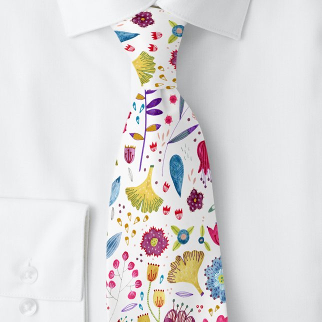 Cravate Aquarelle florale moderne (Unique floral watercolor wildflower neck tie with art by Nic Squirrell)
