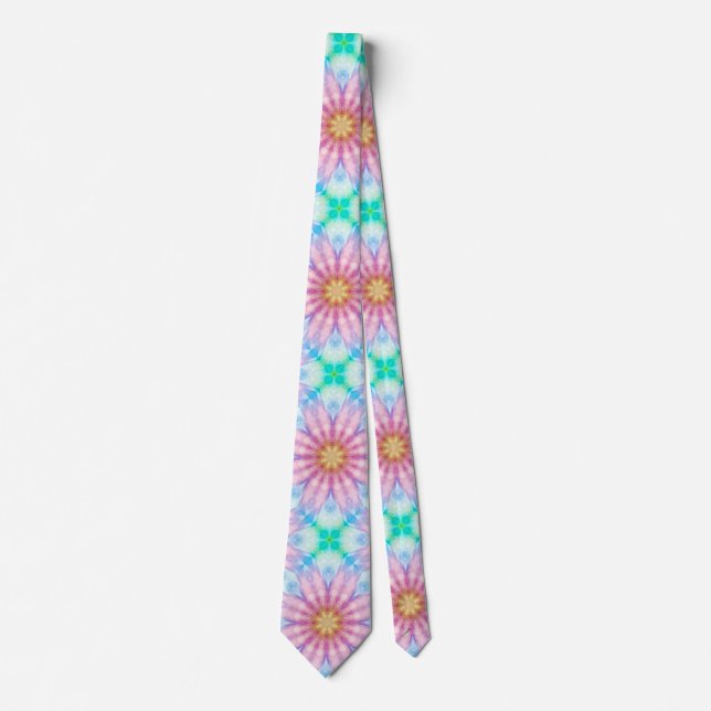 Cravate Aquarelle fractale Pastel Motif floral Abstrait (Devant)