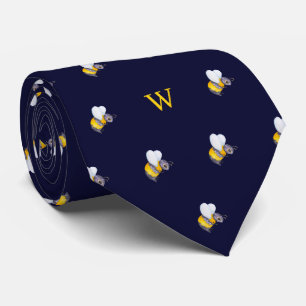 Cravate Aquarelle mignonne Miel Abeille Monogramme initial