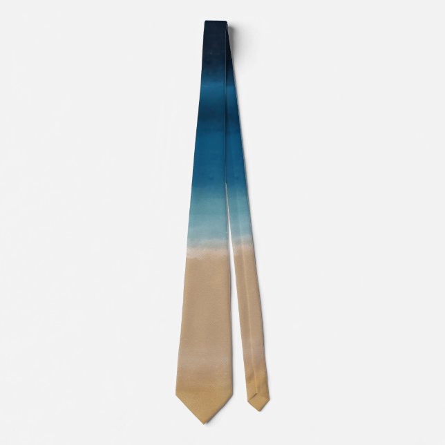 Cravate Aquarelle moderne Gold Blue Beach (Devant)
