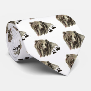 Cravate Aquarelle originale Grizzli Ours Nature animale