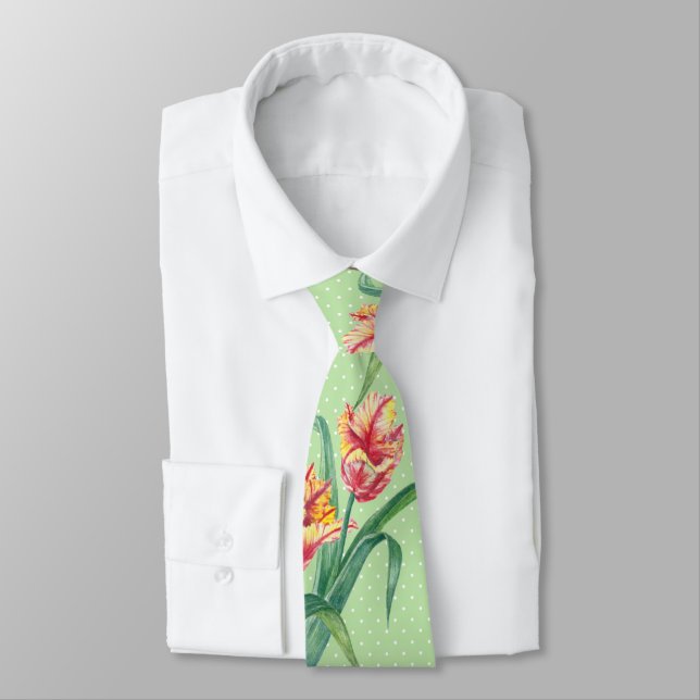 Cravate Aquarelle Perroquet jaune Tulipe Illustration flor (Attaché)