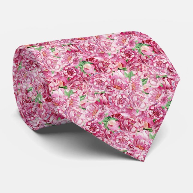 Cravate Aquarelle Pink Peonies (Roulé)