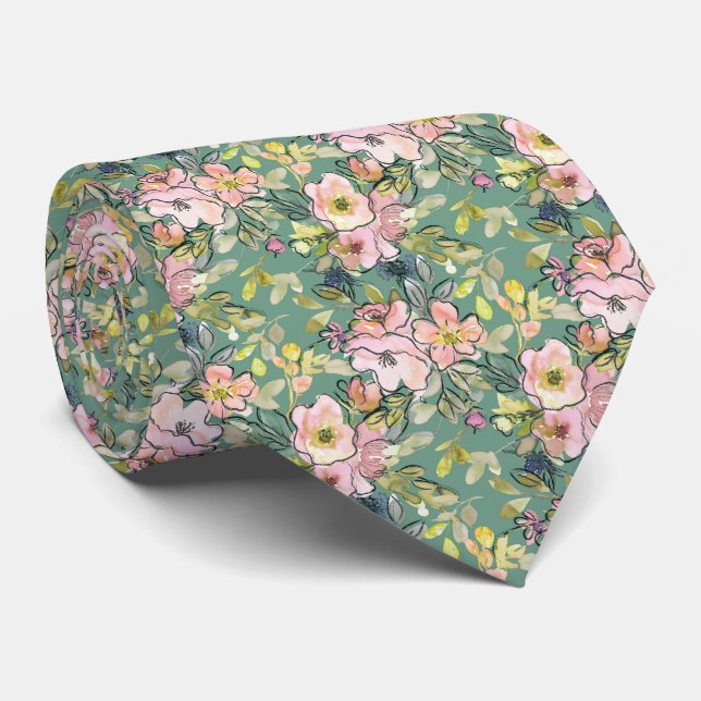 Cravate Aquarelle romantique Cou floral (Roulé)