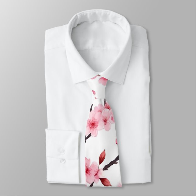 Cravate Aquarelle rose cerisier fleurs florales (Attaché)
