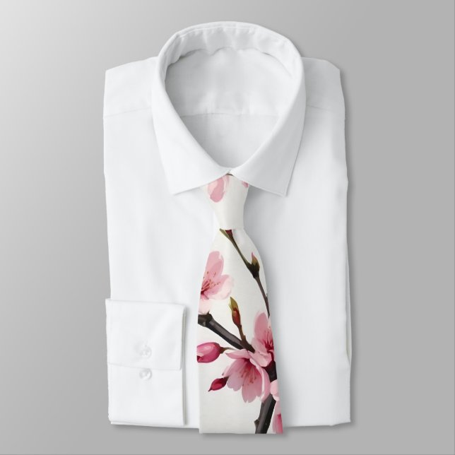 Cravate Aquarelle rose cerisier fleurs motif floral (Attaché)