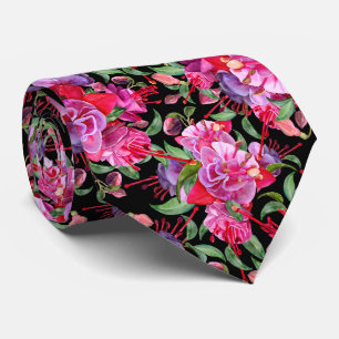 Cravate Aquarelle rose et noire Fuchsia Blooms