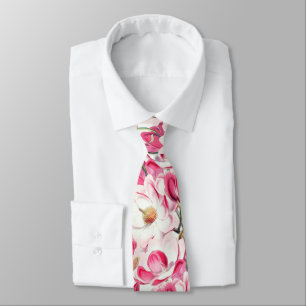 Cravate Aquarelle rose Magnolia Motif