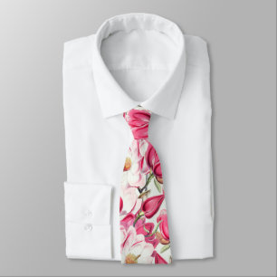Cravate Aquarelle rose Magnolia Motif