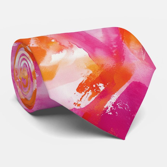 Cravate Aquarelle rose orange Abstrait (Roulé)