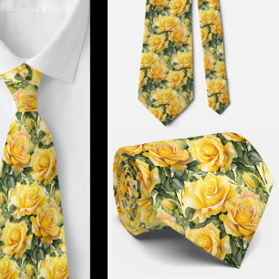 Cravate Aquarelle Roses Jaunes Printemps Été Floral