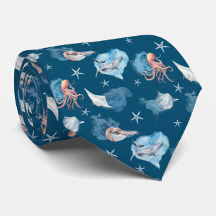 Cravate Aquarelle Sea Animaux Ocean Blue Design