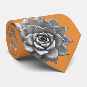 Cravate Aquarelle Succulents Gris sur orange