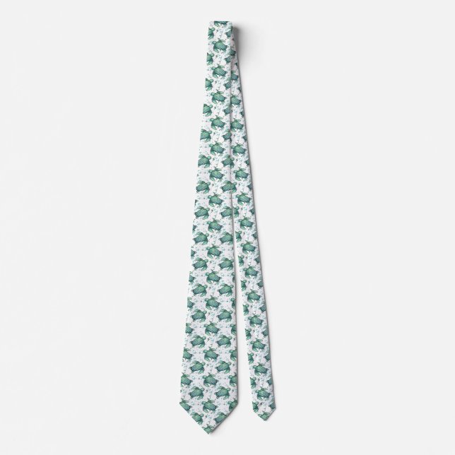 Cravate aquarelle tortue de mer vert bleu animal motif (Devant)