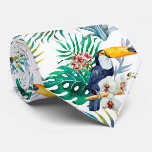 Cravate Aquarelle tropicale d'oiseau de perroquet d'ananas