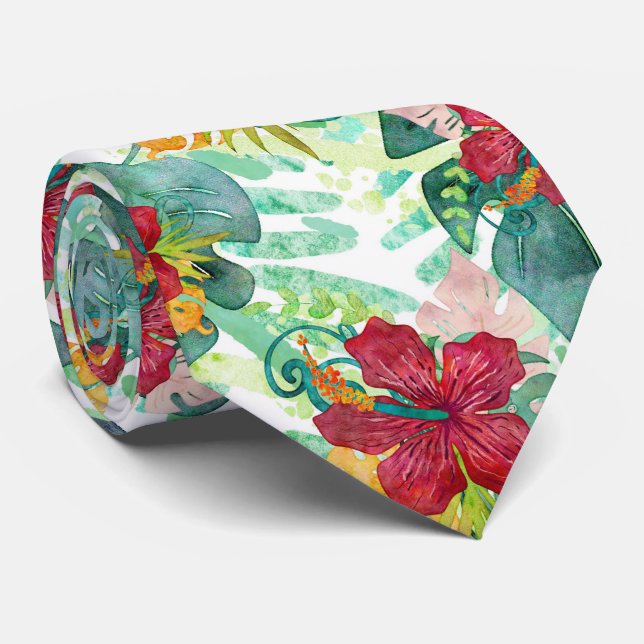 Cravate Aquarelle tropicale Feuille de palme botanique et  (Roulé)