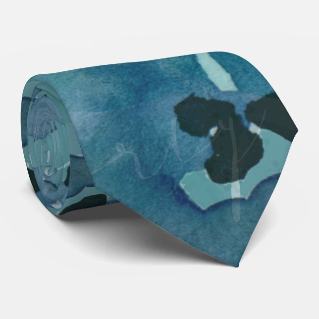 Cravate Aquarelle Turquoise flottante (Roulé)