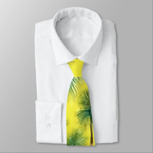Cravate Aquarelle vert et jaune Motif de palmier