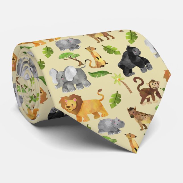 Cravate Aquarelle Wild Animal Safari Jungle Motif (Roulé)