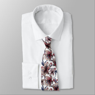Cravate Aquarelles Crimson Floral sur blanc