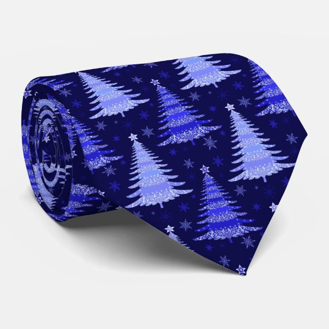 Cravate Arbre de Noël Design Motif bleu (Roulé)
