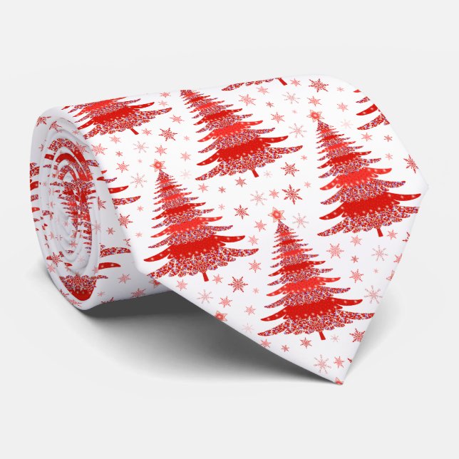 Cravate Arbre de Noël Design Motif rouge (Roulé)