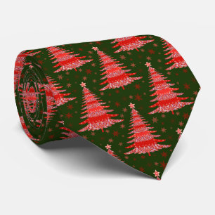 Cravate Arbre de Noël Motif vert rouge avec Monogramme