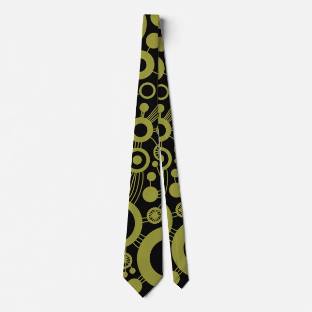 Cravate Arbre de vie Abstrait - Vert olive et noir (Devant)