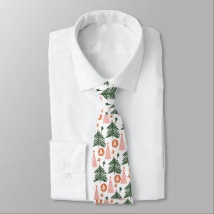 Cravate Arbres de Noël Bohème Vert Rose Orange Rustique Ho