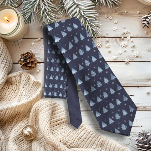 Cravate Arbres de Noël et flocons de neige Motif Blue ID86