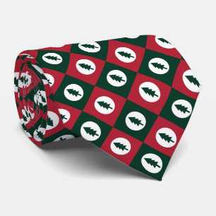 Cravate Arbres de Noël Rouge Vert Blanc Carré Motif
