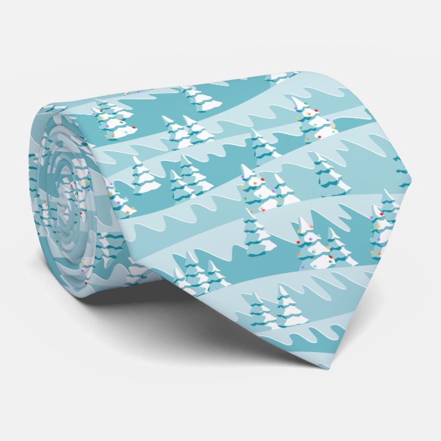 Cravate Arbres de Noël turquoises (Roulé)