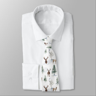 Cravate Arbres d'hiver & cerfs de Noël & motif de neige