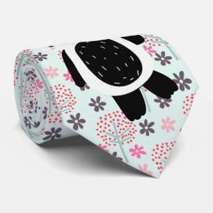 Cravate Arbres, fleurs et ours de panda