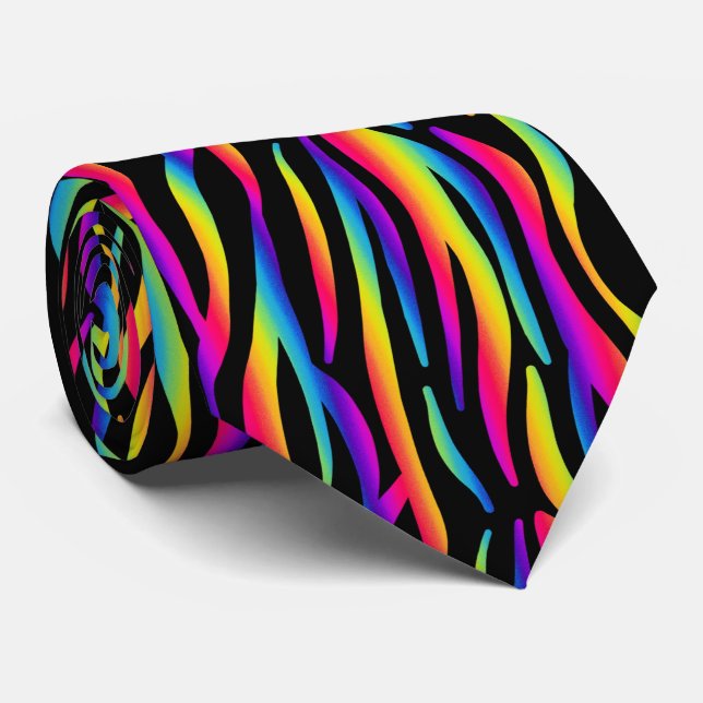Cravate Arc-en-ciel coloré Zebra Print (Roulé)