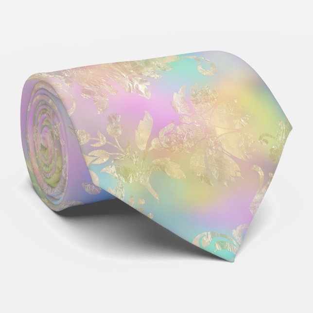 Cravate Arc-en-ciel Pastel avec Gold Flouring (Roulé)