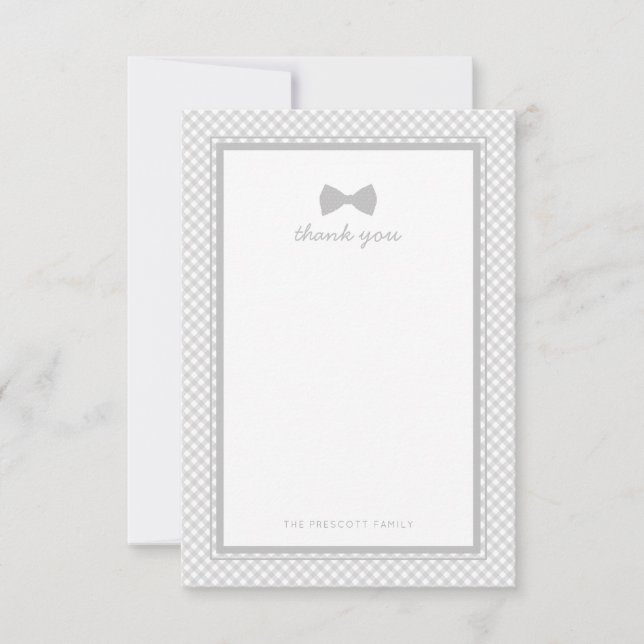 Cravate arc gris en vichy baby shower merci note (Devant)