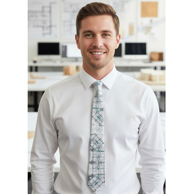 Cravate Architectural Blueprint Pattern Men's Neck Tie (Créateur téléchargé)
