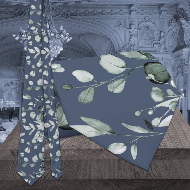 Cravate Argent Sage Eucalyptus Vert Mariage Marine Bleu (Créateur téléchargé)