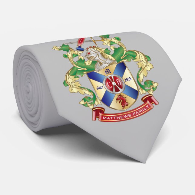 Cravate Armoiries monogrammes Argent Chevalier Bouclier Dr (Roulé)