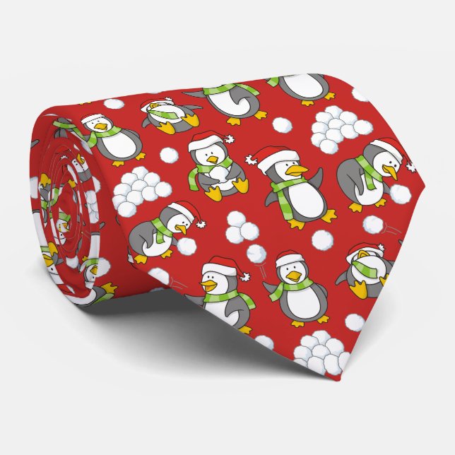 Cravate Arrière - plan de pingouins de Noël (Roulé)