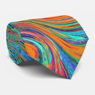 Cravate Art abstrait rétro groovy Aqua, Orange et Vert
